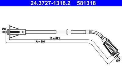 Тросик, cтояночный тормоз ATE 24.3727-1318.2 для VOLVO S80