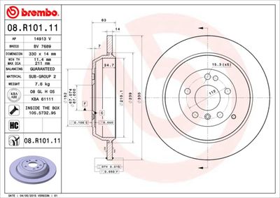 Тормозной диск BREMBO 08.R101.11 для MERCEDES-BENZ M-CLASS