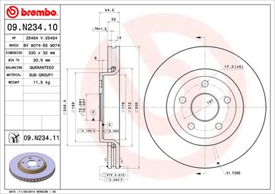 Тормозной диск BREMBO 09.N234.11 для DODGE DURANGO