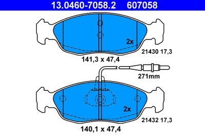 Комплект тормозных колодок, дисковый тормоз ATE 13.0460-7058.2 для PEUGEOT 306