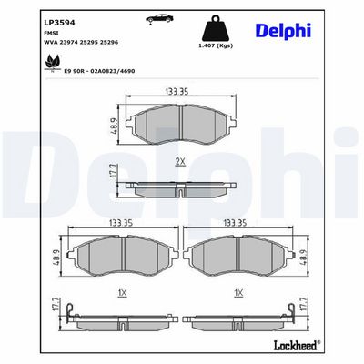 комплект спирачно феродо, дискови спирачки DELPHI
