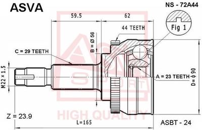 ASVA NS-72A44 ШРУС  для NISSAN CEFIRO III седан (A33) 2.0
