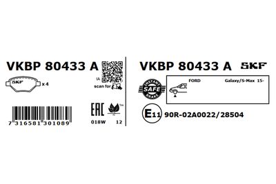 Комплект тормозных колодок, дисковый тормоз VKBP 80433 A