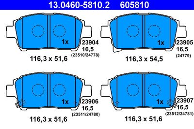 Комплект тормозных колодок, дисковый тормоз ATE 13.0460-5810.2 для TOYOTA VIOS