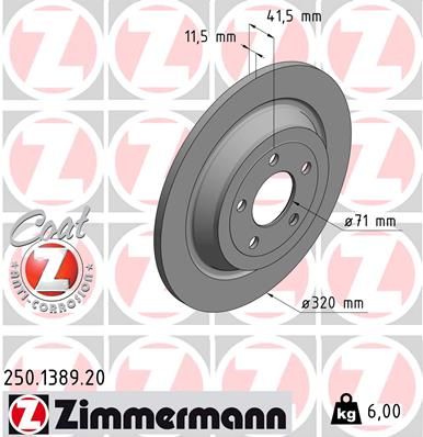 Тормозной диск ZIMMERMANN 250.1389.20 для FORD USA MUSTANG