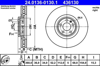 Тормозной диск ATE 24.0136-0130.1 для PORSCHE MACAN