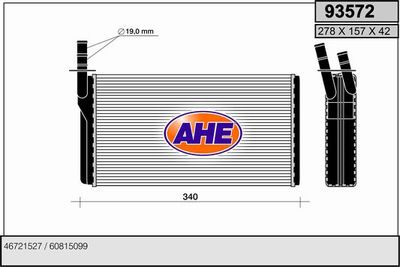 AHE 93572 Радиатор печки  для LANCIA KAPPA (Лансиа Kаппа)