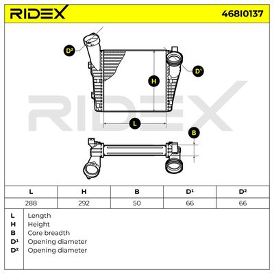 интеркулер (охладител за въздуха на турбината) RIDEX 468I0137