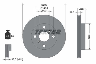TEXTAR 92103603 Тормозные диски  для TOYOTA ECHO (Тойота Ечо)