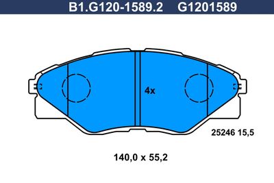 GALFER B1.G120-1589.2 Тормозные колодки и сигнализаторы для TOYOTA HILUX VII Пикап (_N1_, _N2_, _N3_) 2.5 D-4D (KUN15_)