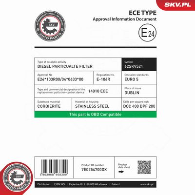 FILTRU FUNINGINE/PARTICULE SIST.DE ESAPAMENT ESEN SKV 62SKV521 5