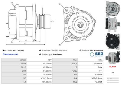 GENERATOR / ALTERNATOR AS-PL A01236SEG 4