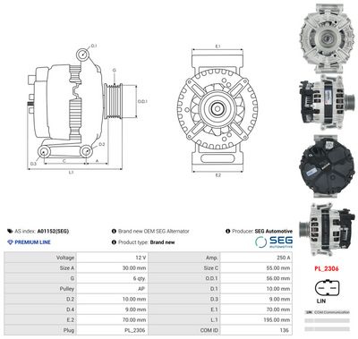 GENERATOR / ALTERNATOR AS-PL A01152SEG 4