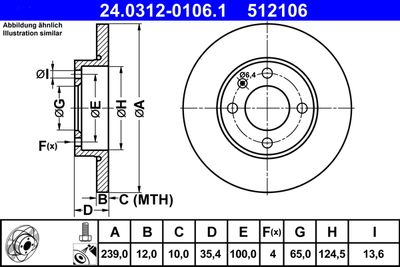 Тормозной диск ATE 24.0312-0106.1 для VW SANTANA
