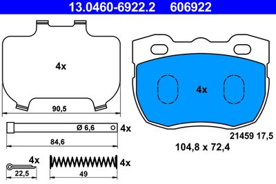 Комплект тормозных колодок, дисковый тормоз ATE 13.0460-6922.2 для LAND ROVER DISCOVERY