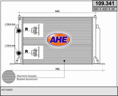 Радиатор, охлаждение двигателя AHE 109.341 для FIAT STILO