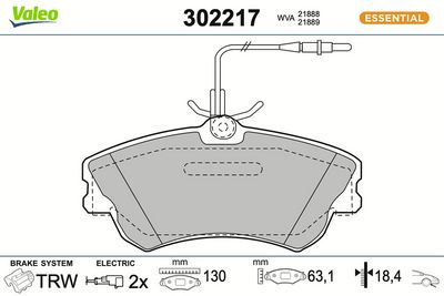 BREMSBELAGSATZ SCHEIBENBREMSE VALEO 302217