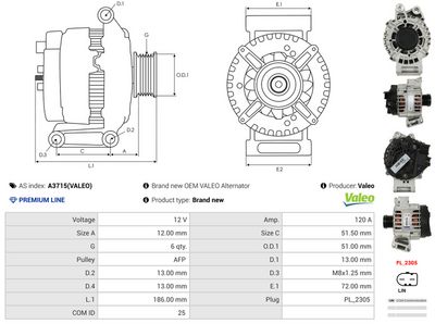 GENERATOR / ALTERNATOR AS-PL A3715VALEO 4