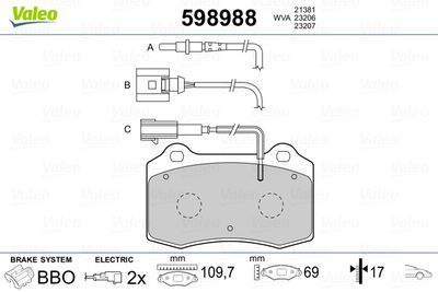 Комплект тормозных колодок, дисковый тормоз VALEO 598988 для FERRARI 360