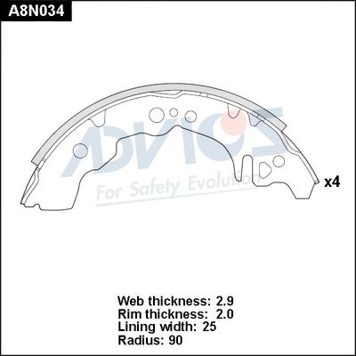 Комплект тормозных колодок ADVICS A8N034 для DAIHATSU SIRION