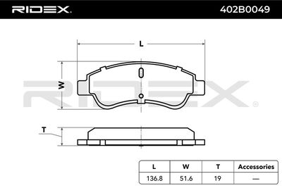 комплект спирачно феродо, дискови спирачки RIDEX 402B0049