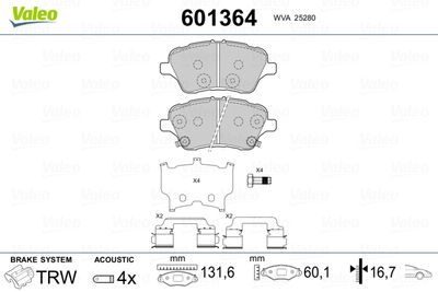 Комплект тормозных колодок, дисковый тормоз VALEO 601364 для FORD B-MAX