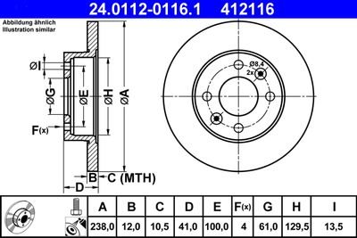 Тормозной диск ATE 24.0112-0116.1 для RENAULT SANDERO/STEPWAY