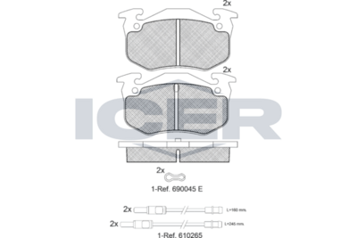 комплект спирачно феродо, дискови спирачки ICER 180417-066