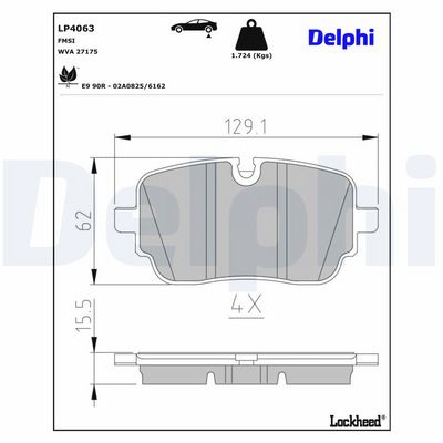 комплект спирачно феродо, дискови спирачки DELPHI LP4063