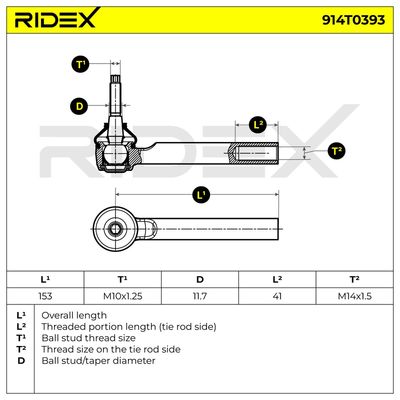 накрайник на напречна кормилна щанга RIDEX 914T0393