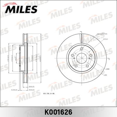 Тормозной диск MILES K001626 для LEXUS IS