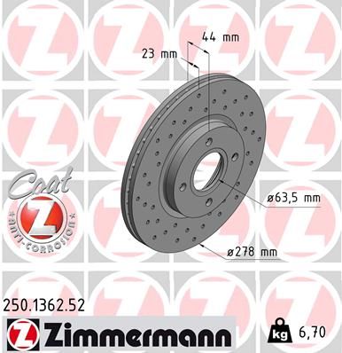 Тормозной диск ZIMMERMANN 250.1362.52 для FORD B-MAX