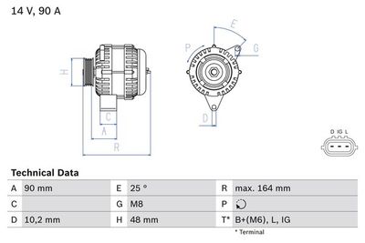 Генератор BOSCH 0 986 084 090 для LAND ROVER FREELANDER