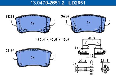 Комплект тормозных колодок, дисковый тормоз 13.0470-2651.2