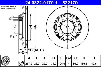 Тормозной диск ATE 24.0322-0170.1 для HYUNDAI LANTRA
