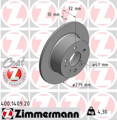 Тормозной диск ZIMMERMANN 400.1409.20 для MERCEDES-BENZ CABRIOLET