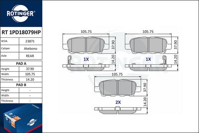 Zestaw klocków hamulcowych, hamulce tarczowe ROTINGER RT1PD18079HP