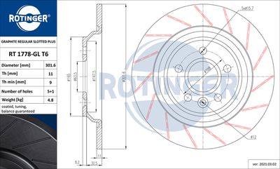 спирачен диск ROTINGER RT 1778-GL T6