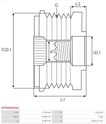 Alternator Freewheel Clutch AFP0009(INA)