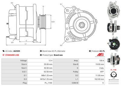 GENERATOR / ALTERNATOR AS-PL A6250S 4