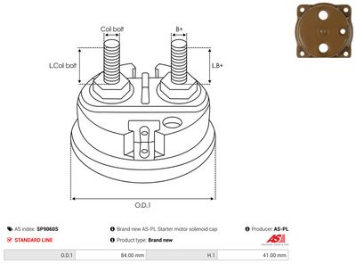 Krytka, relé startéru AS-PL SP9060S