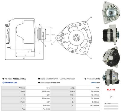 GENERATOR / ALTERNATOR AS-PL A9393LETRIKA 4