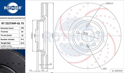спирачен диск ROTINGER RT 22273HP-GL T5