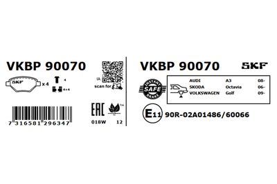 Brake Pad Set, disc brake VKBP 90070