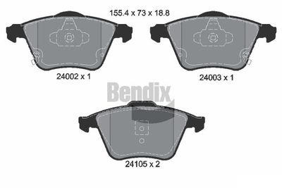Sada brzdových destiček, kotoučová brzda BENDIX Braking BPD2075