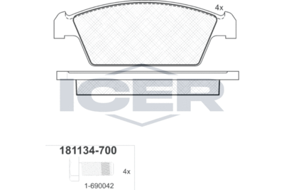 Комплект тормозных колодок, дисковый тормоз ICER 181134-700 для SUZUKI CAPPUCCINO