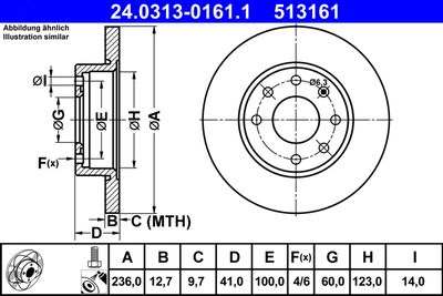 Тормозной диск ATE 24.0313-0161.1 для OPEL KADETT