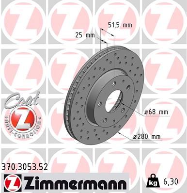 Тормозной диск ZIMMERMANN 370.3053.52 для MAZDA CX-3