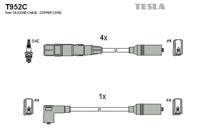 Комплект проводов зажигания TESLA T952C для VW PASSAT