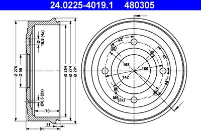 Тормозной барабан ATE 24.0225-4019.1 для RENAULT TRAFIC